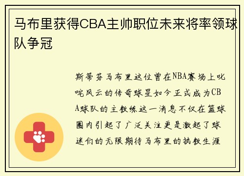 马布里获得CBA主帅职位未来将率领球队争冠